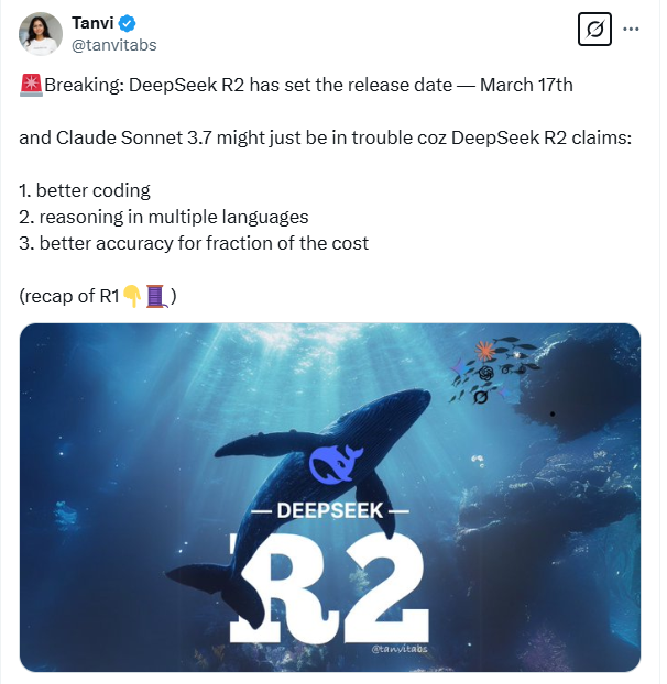 DeepSeek R2 可能3月17号发，要撼动Claude Sonnet 3.7的宝座插图