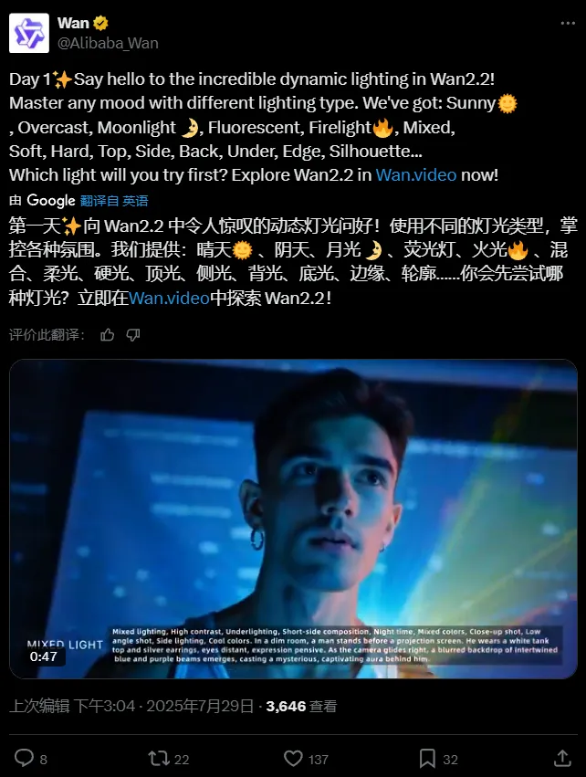 AI创作新纪元:通义万相Wan2.2开源动态灯光系统,解锁光影魔法插图 AI创作新纪元:通义万相Wan2.2开源动态灯光系统,解锁光影魔法插图