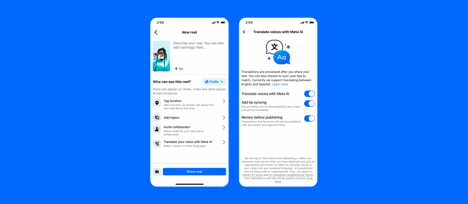 Meta推出Reels AI语音翻译功能,支持口型同步与多语言音轨插图 Meta推出Reels AI语音翻译功能,支持口型同步与多语言音轨插图