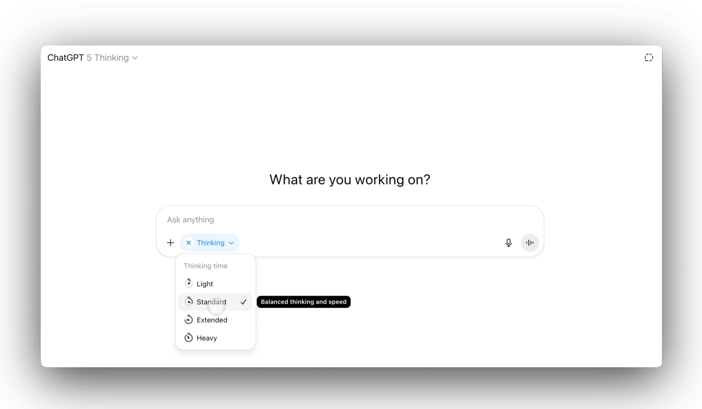 ChatGPT网页版能调思考时间了,GPT-5这功能太实用插图1 ChatGPT网页版能调思考时间了,GPT-5这功能太实用插图1