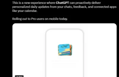 ChatGPT上线新功能Pulse：能看聊天记录和应用数据，变身贴心小助手缩略图