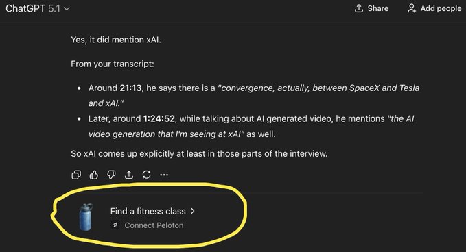 ChatGPT 聊天时乱推 Peloton 应用惹用户生气,OpenAI 忙澄清:真不是打广告插图1 ChatGPT 聊天时乱推 Peloton 应用惹用户生气,OpenAI 忙澄清:真不是打广告插图1